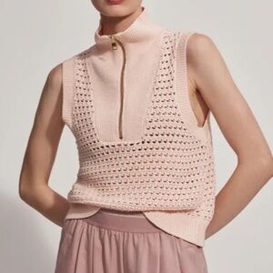 Varley Bains Half-Zip Tank | Women’s Large | Peony Pink Preppy Cotton Knit